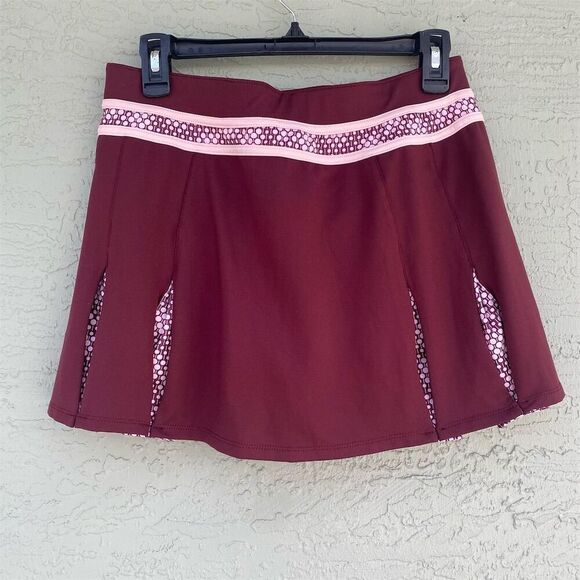 LBH Women's Pleated Tennis Skort M Burgundy & Pink Built-in Shorts - Picture 1 of 8